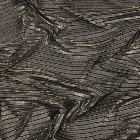 Polyester Chiffon with Abstract Pleats and Gold Foil - Black - Melia Collection