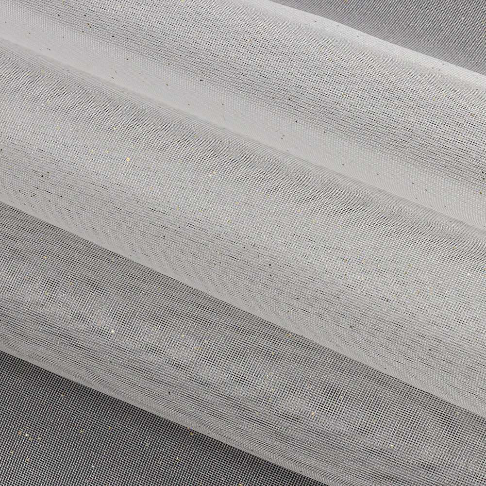 Polyester Mesh Organza with Gold Glitter - White - Starlight Collection