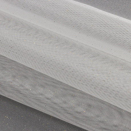 Polyester Mesh Organza with Gold Glitter - White - Starlight Collection