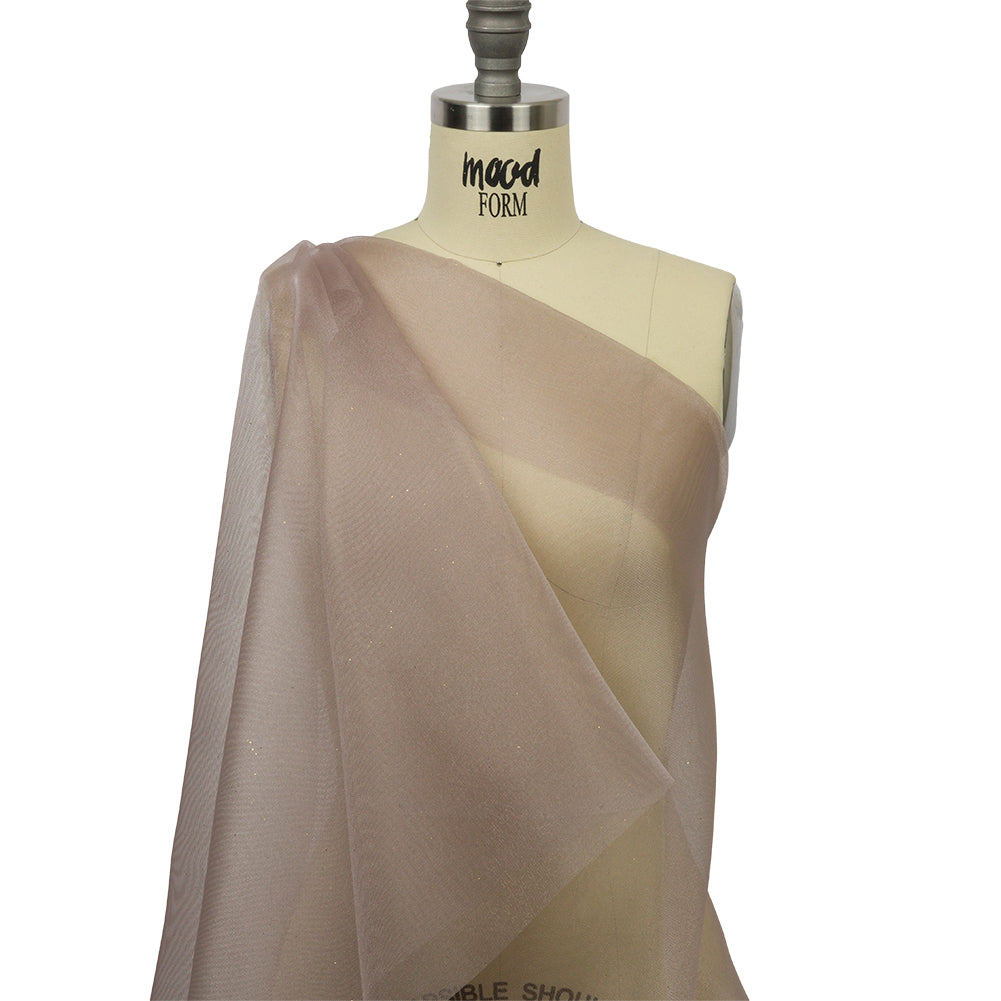 Polyester Mesh Organza with Gold Glitter - Stone - Starlight Collection