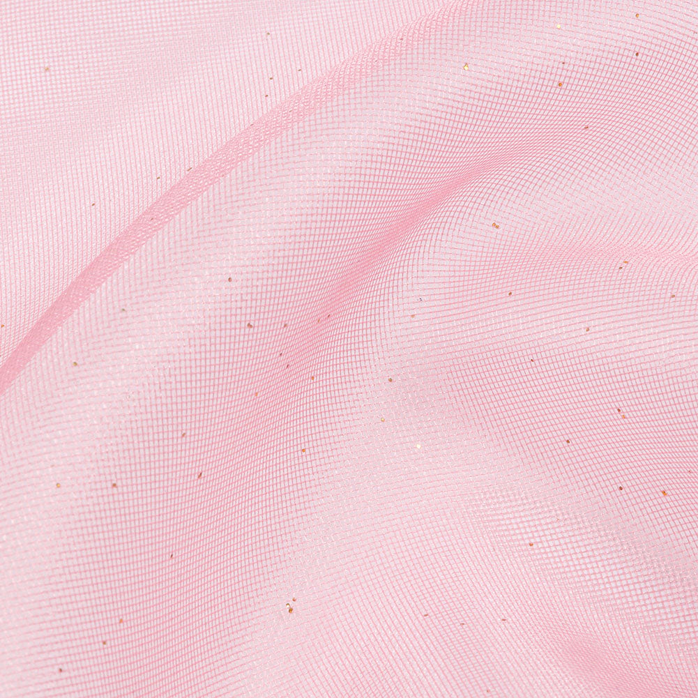 Polyester Mesh Organza with Gold Glitter - Bubblegum - Starlight Collection