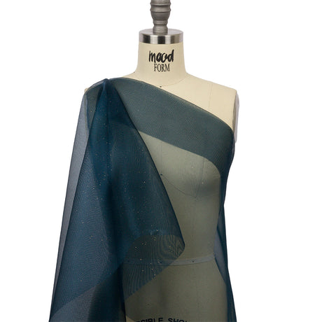 Polyester Mesh Organza with Gold Glitter - Navy - Starlight Collection