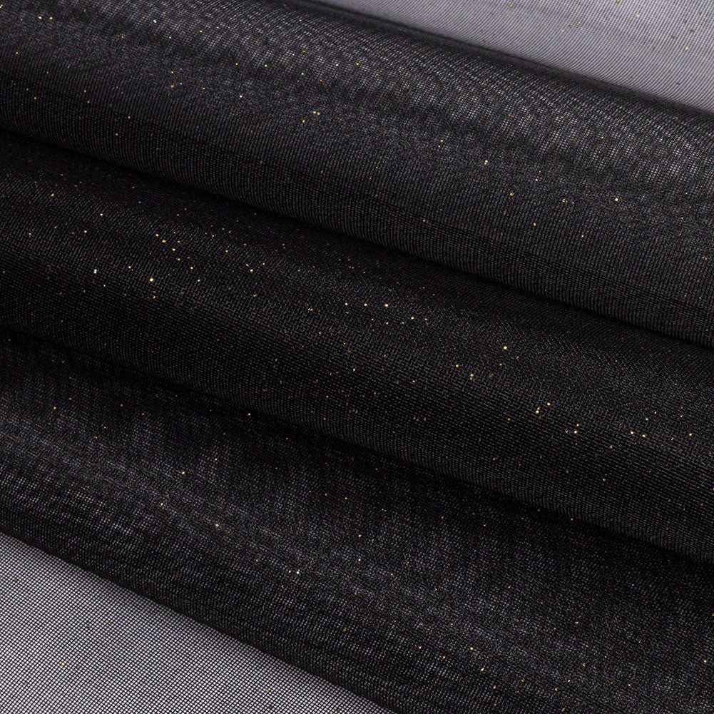Polyester Mesh Organza with Gold Glitter - Black - Starlight Collection