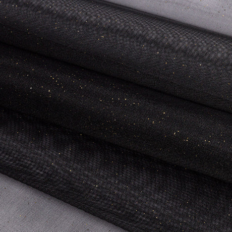 Polyester Mesh Organza with Gold Glitter - Black - Starlight Collection