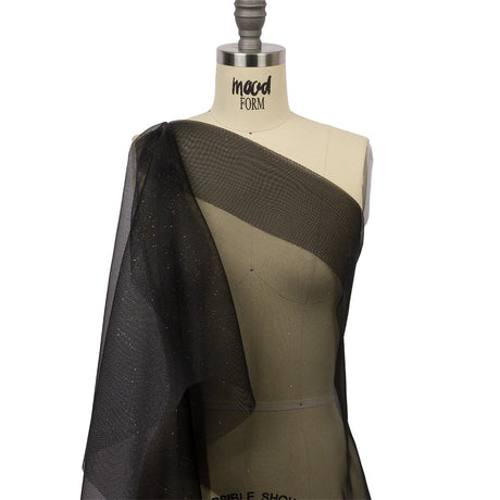 Polyester Mesh Organza with Gold Glitter - Black - Starlight Collection