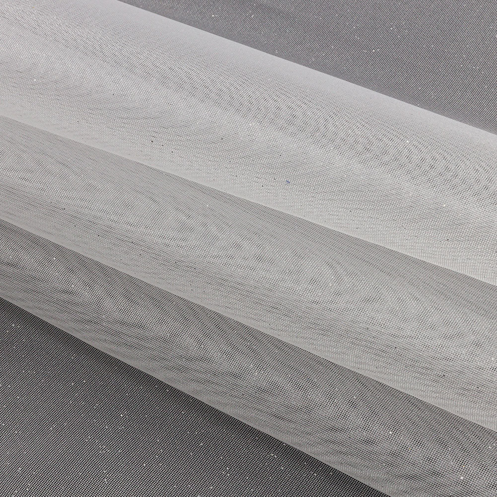 Polyester Mesh Organza with Silver Glitter - White - Starlight Collection