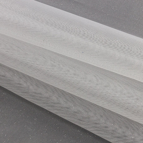 Polyester Mesh Organza with Silver Glitter - White - Starlight Collection