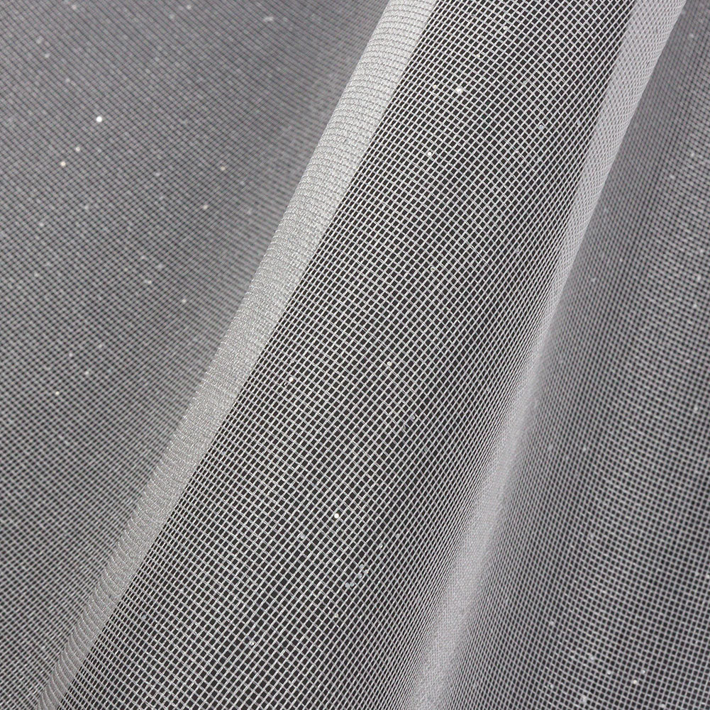 Polyester Mesh Organza with Silver Glitter - White - Starlight Collection