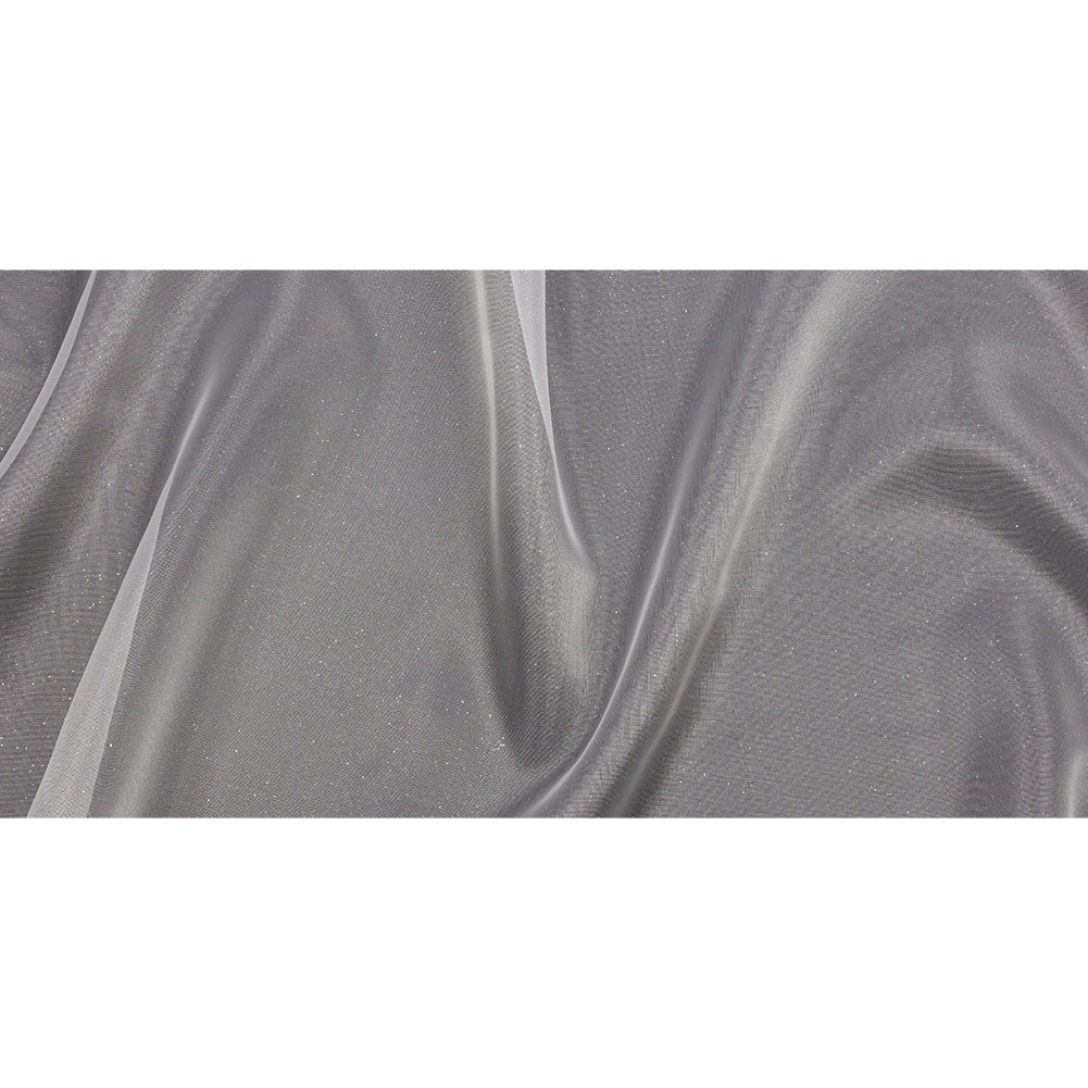 Polyester Mesh Organza with Silver Glitter - White - Starlight Collection