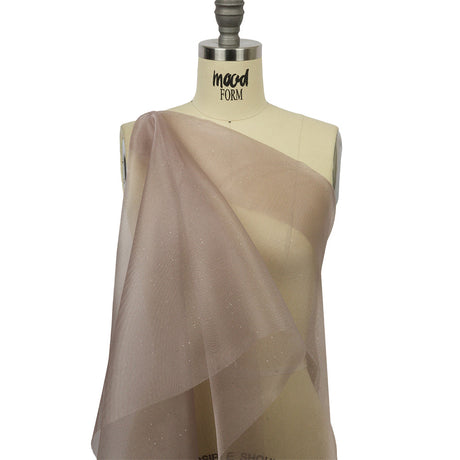 Polyester Mesh Organza with Silver Glitter - Stone - Starlight Collection