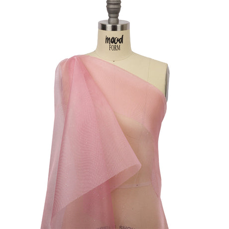 Polyester Mesh Organza with Silver Glitter - Bubblegum - Starlight Collection