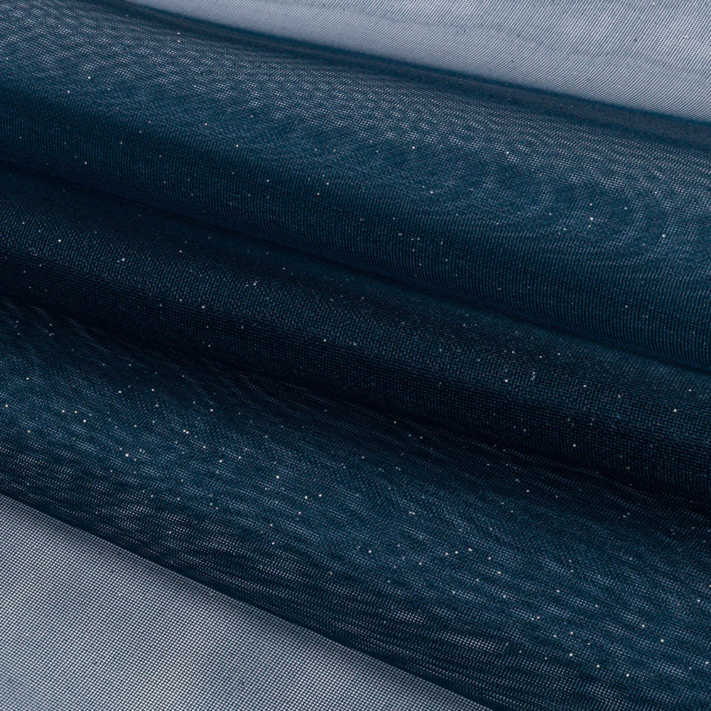 Polyester Mesh Organza with Silver Glitter - Navy - Starlight Collection