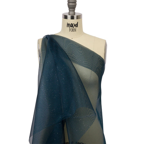 Polyester Mesh Organza with Silver Glitter - Navy - Starlight Collection