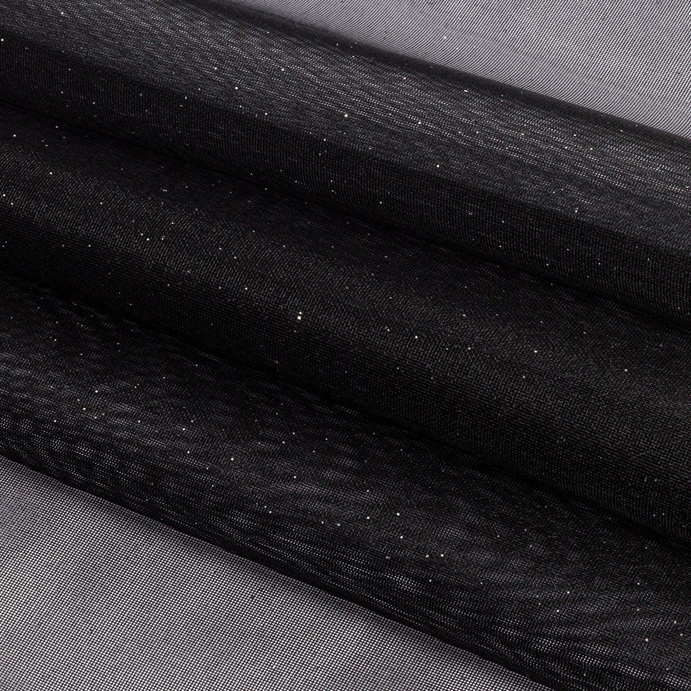 Polyester Mesh Organza with Silver Glitter - Black - Starlight Collection