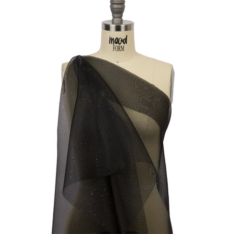 Polyester Mesh Organza with Silver Glitter - Black - Starlight Collection