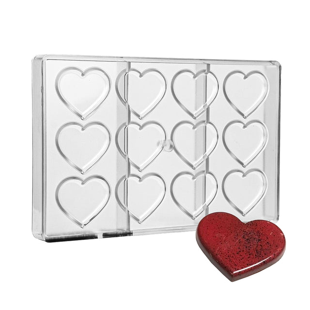 Greyas Polycarbonate Chocolate Mold, Heart by Luis Amado, 12 Cavities