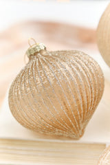 4" - 6" Champagne Glitter Ribbed Glass Ornament