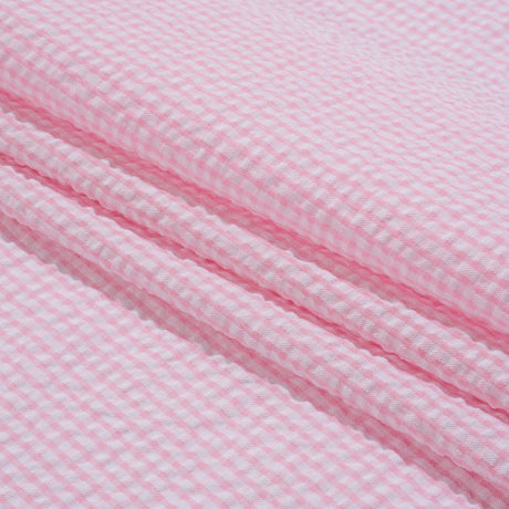 Polyester and Cotton Seersucker - Pink and White Checks - Wylie Collection