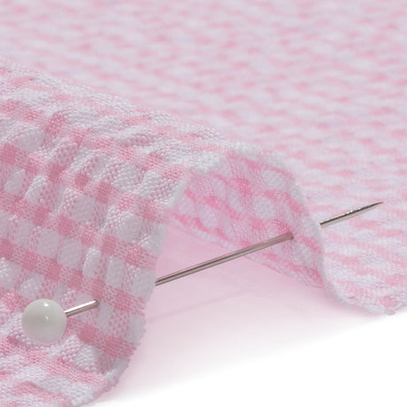 Polyester and Cotton Seersucker - Pink and White Checks - Wylie Collection