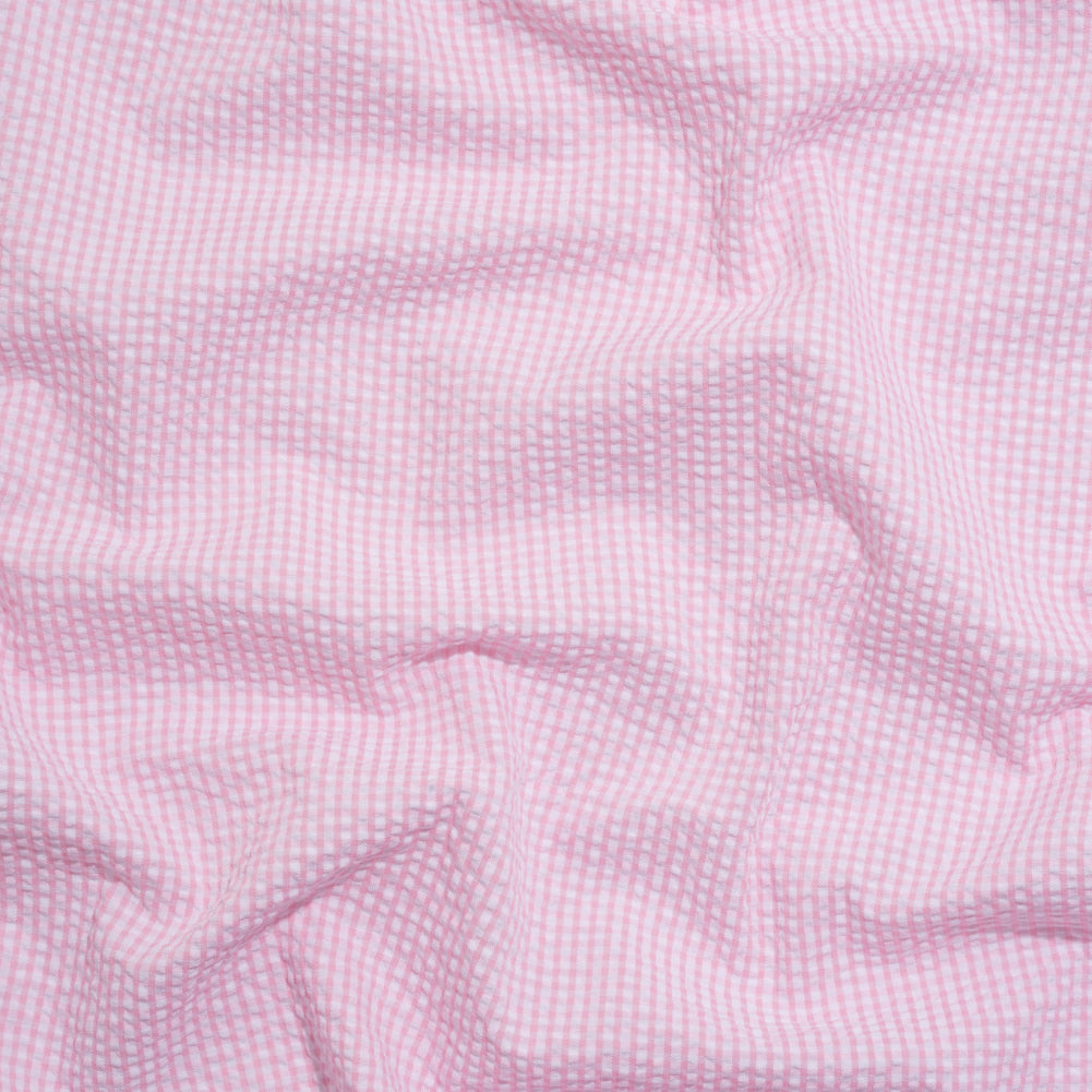 Polyester and Cotton Seersucker - Pink and White Checks - Wylie Collection