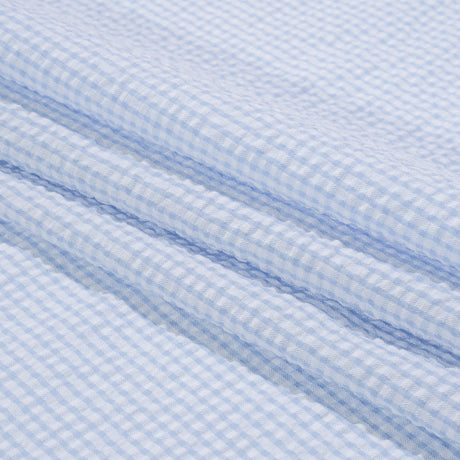 Polyester and Cotton Seersucker - Blue and White Checks - Wylie Collection