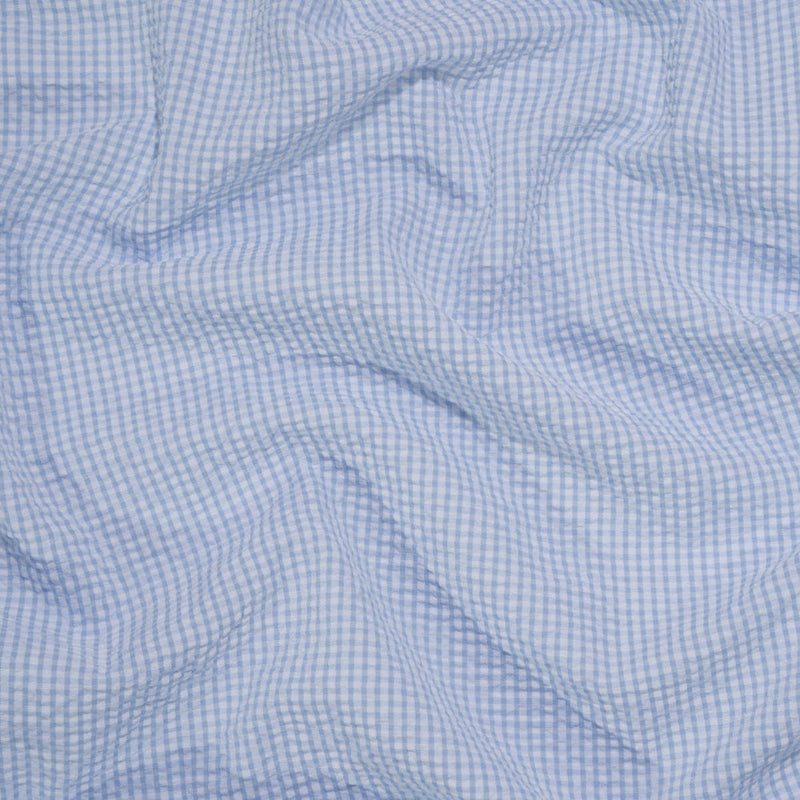 Polyester and Cotton Seersucker - Blue and White Checks - Wylie Collection