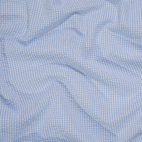 Polyester and Cotton Seersucker - Blue and White Checks - Wylie Collection