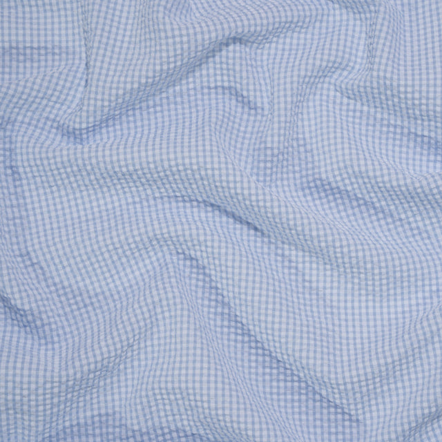 Polyester and Cotton Seersucker - Blue and White Checks - Wylie Collection