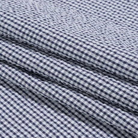 Polyester and Cotton Seersucker - Dark Blue and White Checks - Wylie Collection