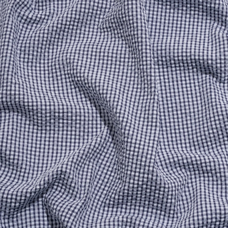 Polyester and Cotton Seersucker - Dark Blue and White Checks - Wylie Collection