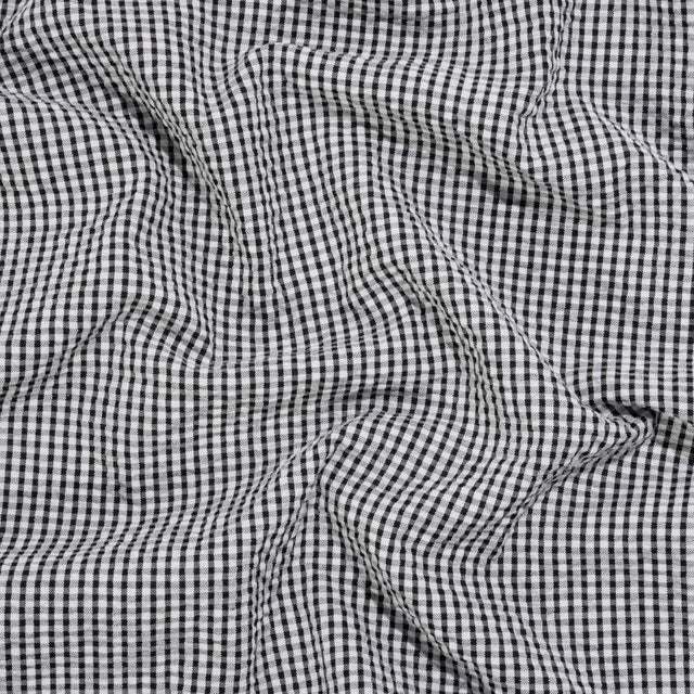 Polyester and Cotton Seersucker - Black and White Checks - Wylie Collection