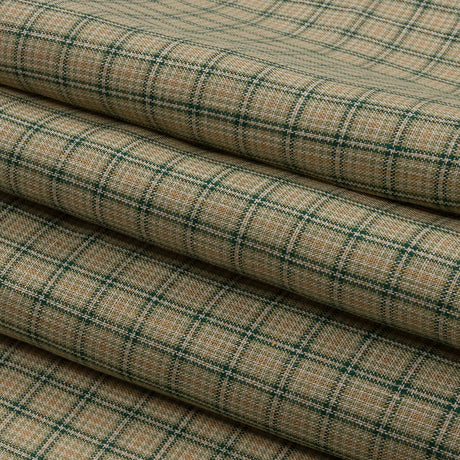 Green and Beige Checked Lightweight Linen Woven