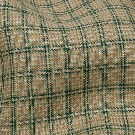 Green and Beige Checked Lightweight Linen Woven