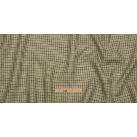 Green and Beige Checked Lightweight Linen Woven