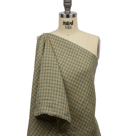 Green and Beige Checked Lightweight Linen Woven