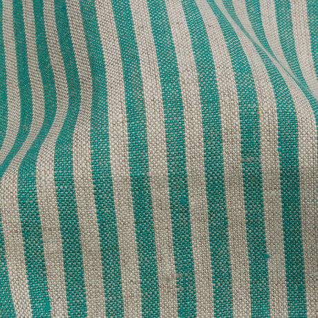 Turquoise and Oatmeal Striped Medium Weight Linen Woven