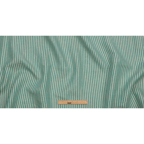 Turquoise and Oatmeal Striped Medium Weight Linen Woven
