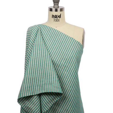 Turquoise and Oatmeal Striped Medium Weight Linen Woven