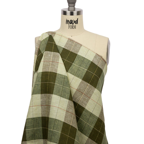 Olive and Lime Big Checks Lightweight Linen Woven