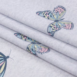 Heathered Gray, Pink and Blue Butterflies Recycled Polyester Interlock Knit