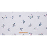Heathered Gray, Pink and Blue Butterflies Recycled Polyester Interlock Knit