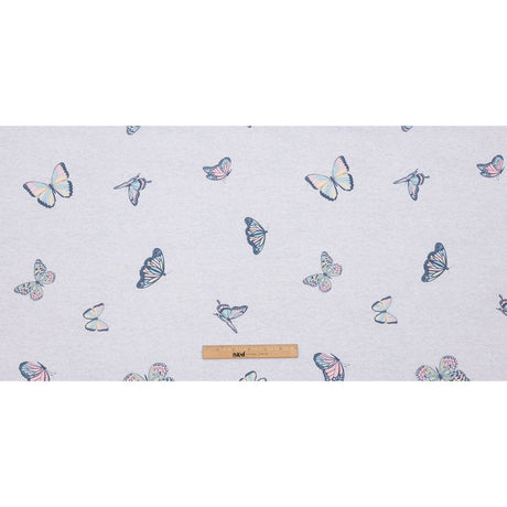Heathered Gray, Pink and Blue Butterflies Recycled Polyester Interlock Knit