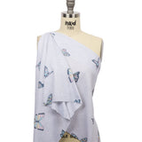 Heathered Gray, Pink and Blue Butterflies Recycled Polyester Interlock Knit