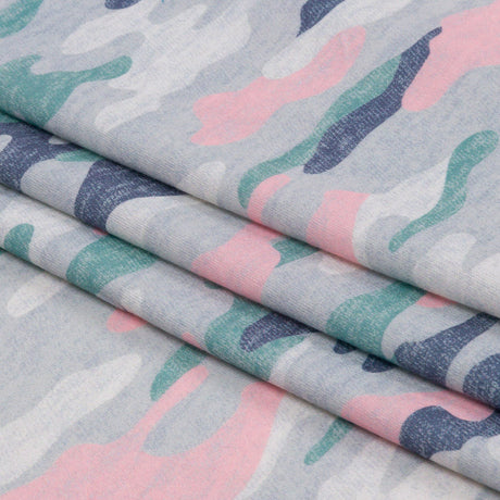 Gray, Green and Pink Camouflage Recycled Polyester Interlock Knit