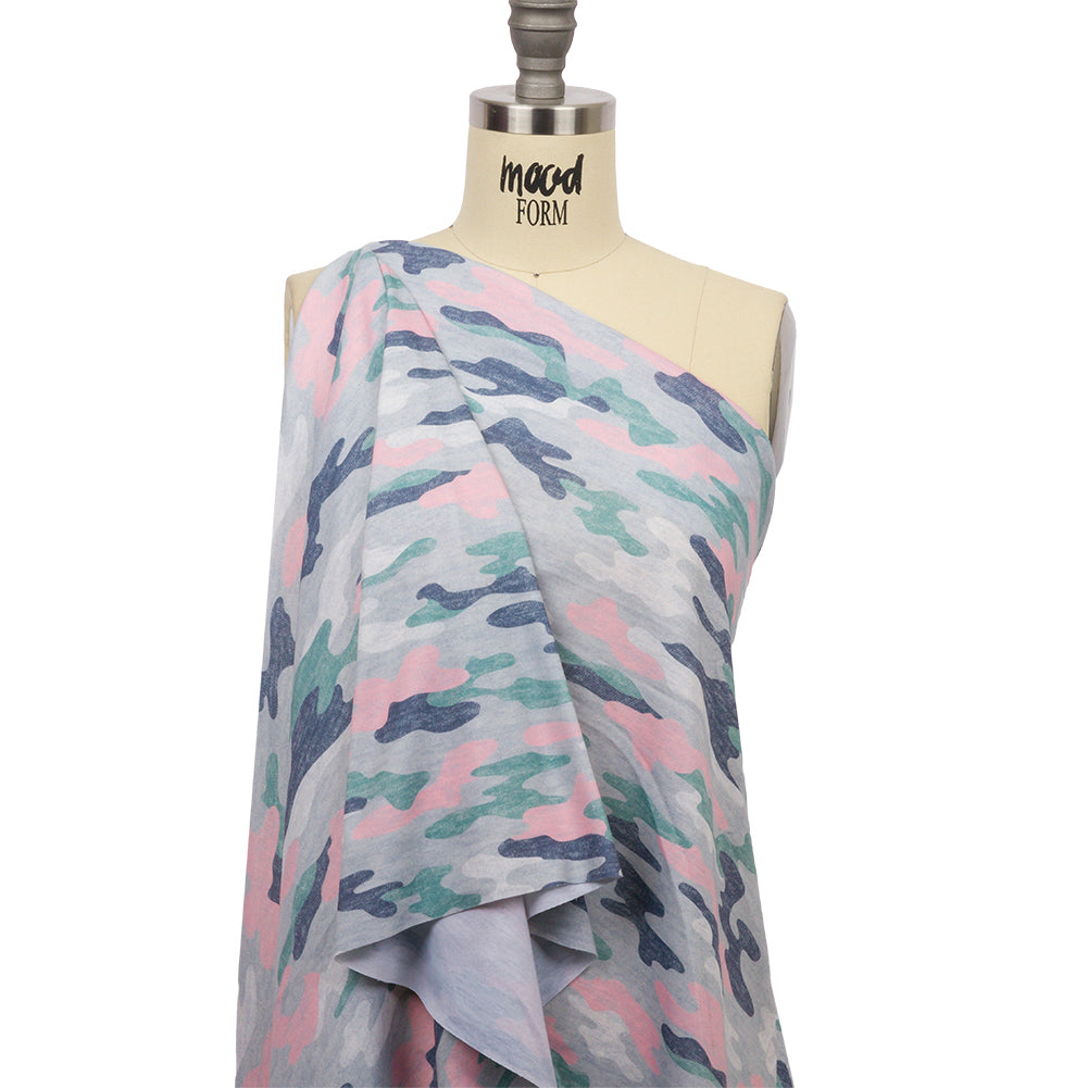 Gray, Green and Pink Camouflage Recycled Polyester Interlock Knit