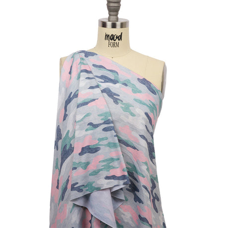 Gray, Green and Pink Camouflage Recycled Polyester Interlock Knit