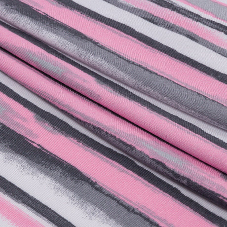 Pink, Gray and White Painterly Stripes Stretch Rayon Jersey