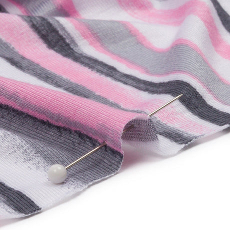 Pink, Gray and White Painterly Stripes Stretch Rayon Jersey