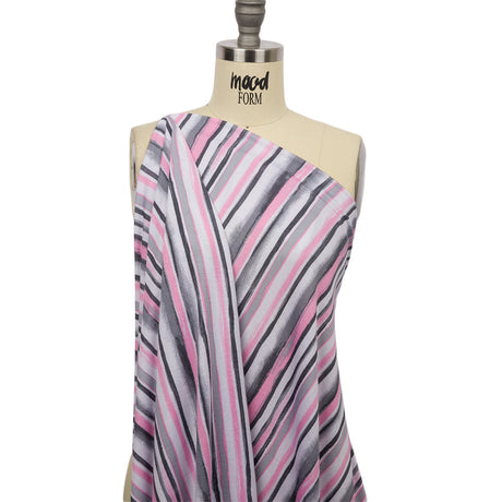 Pink, Gray and White Painterly Stripes Stretch Rayon Jersey