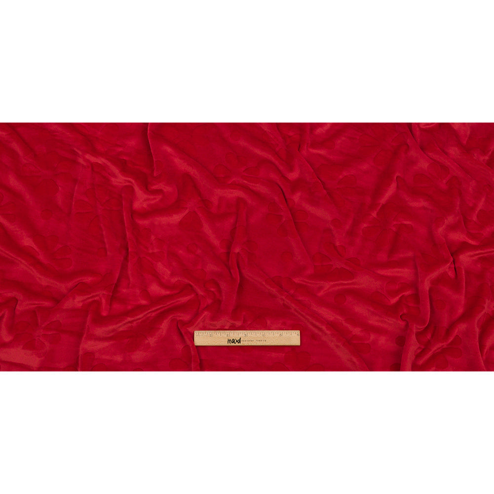 Red Floral Embossed Stretch Polyester Minky